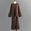 Loose Knit Sweater Suit Autumn Winter Women Horn Sleeve Round Collar Slit Two Piece Sets
