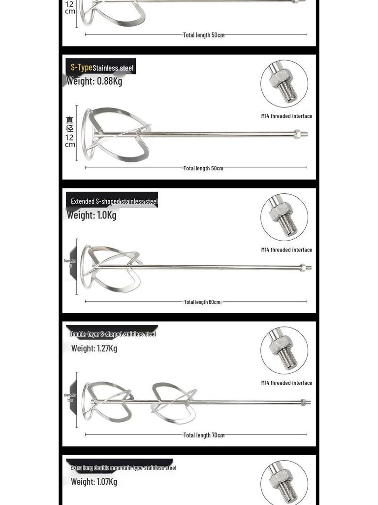 Stainless Steel M14 S-Type Mixing Rod for Paint, Coating, and Mortar
