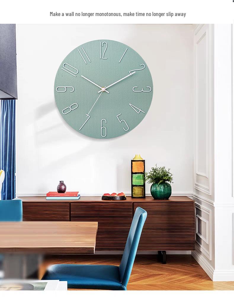 Customizable Silent Quartz Wood Grain Wall Clock with Pantone Colors for Living Room