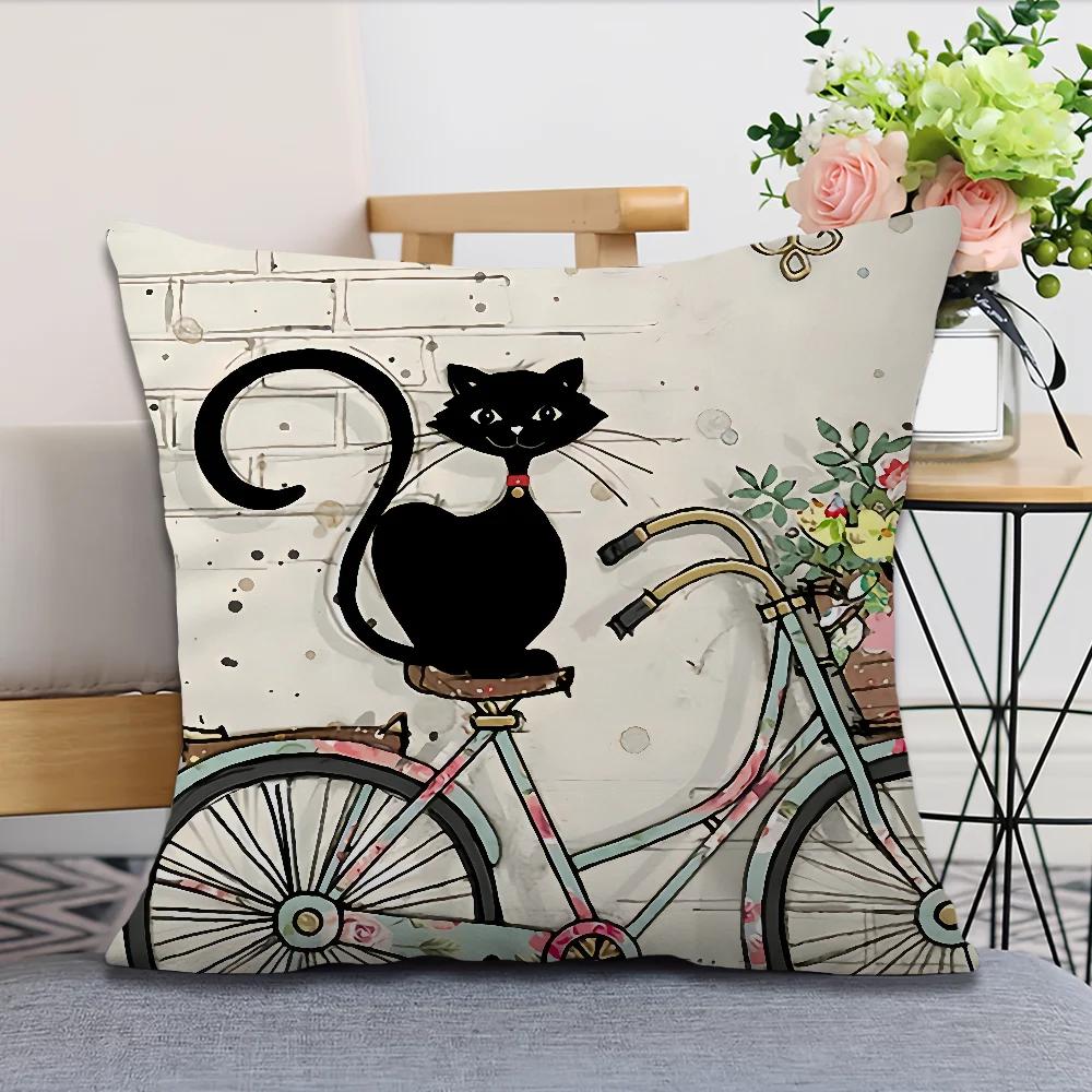 Cute Black Cat Printed Pillowcases Office Car Sofa Bed Cushion Cover Home Bedroom Decoration