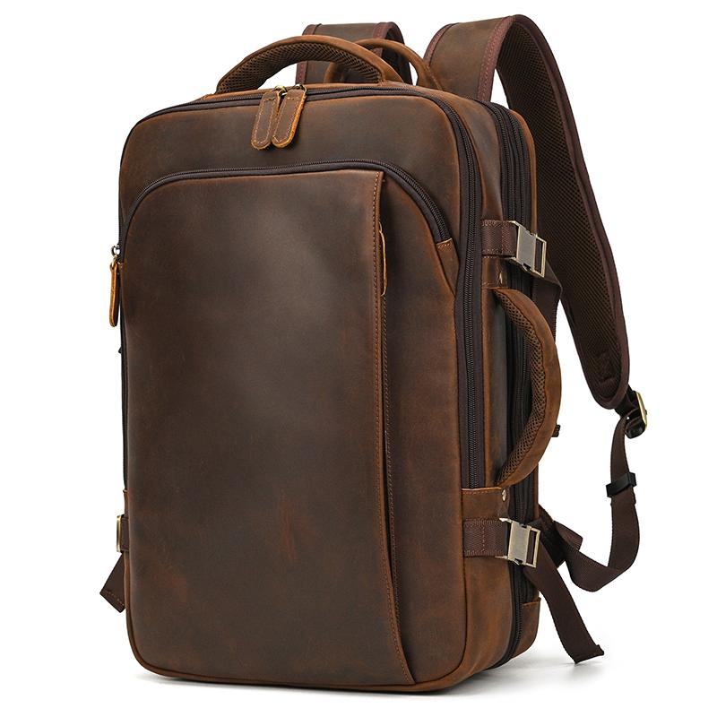 Business Male Backpack Leather Men's Bag Multifunctional Handbag Large Capacity Crazy Horse Leather Backpack