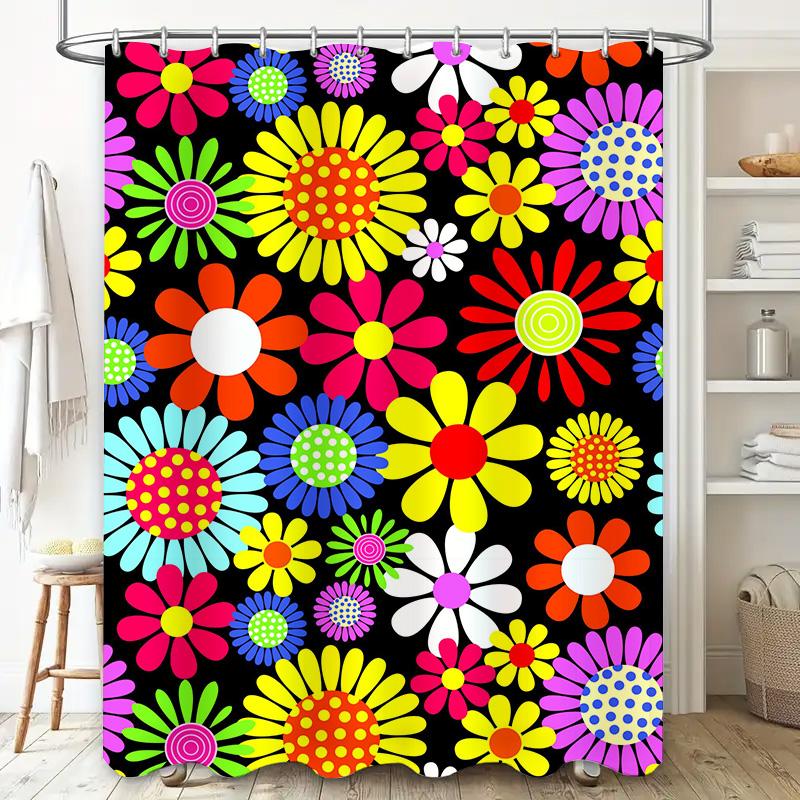 Cortina de Ducha Floral Brillante Decoración de Baño Moderna Para Hogar Cocina Baños Tela de Flores Colorida Colgante de Pared Impermeable Cort