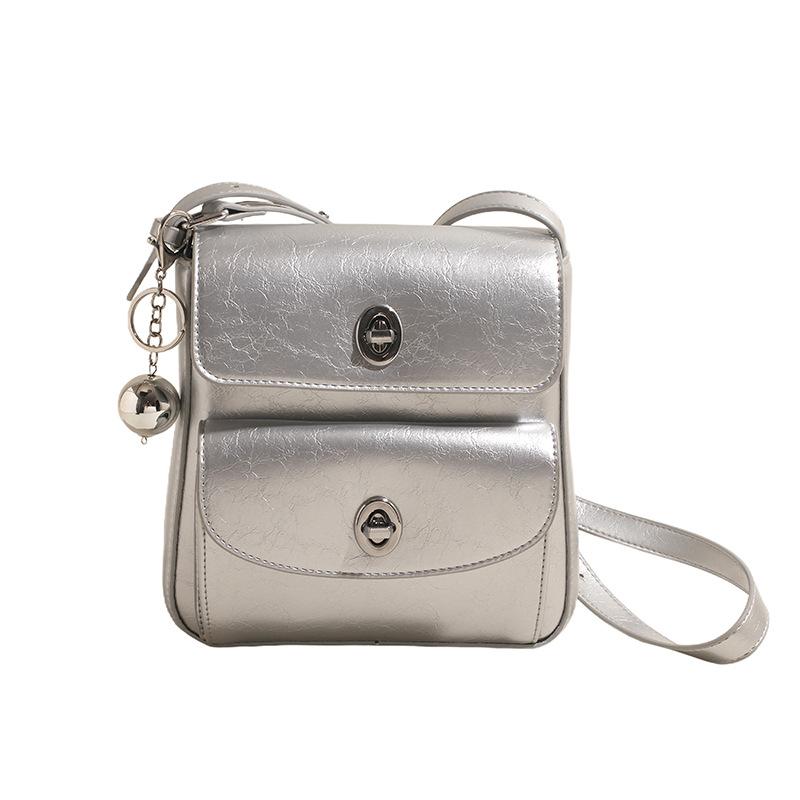 

Сумка с двумя карманами для женщин, модные сумки через плечо с масляным воском, сумка почтальона, сумки через плечо для женщин, сумка для матери и ребенка one size серебряный