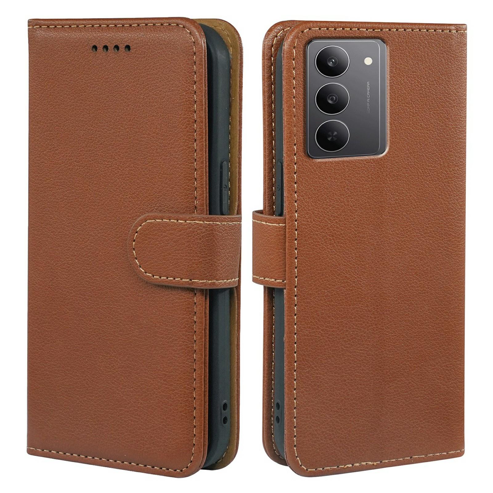 

For Realme V60 Pro 5G/14x (India) 5G Case RFID Blocking Wallet Litchi Texture Leather Phone Cover Magnetic Clasp Brown