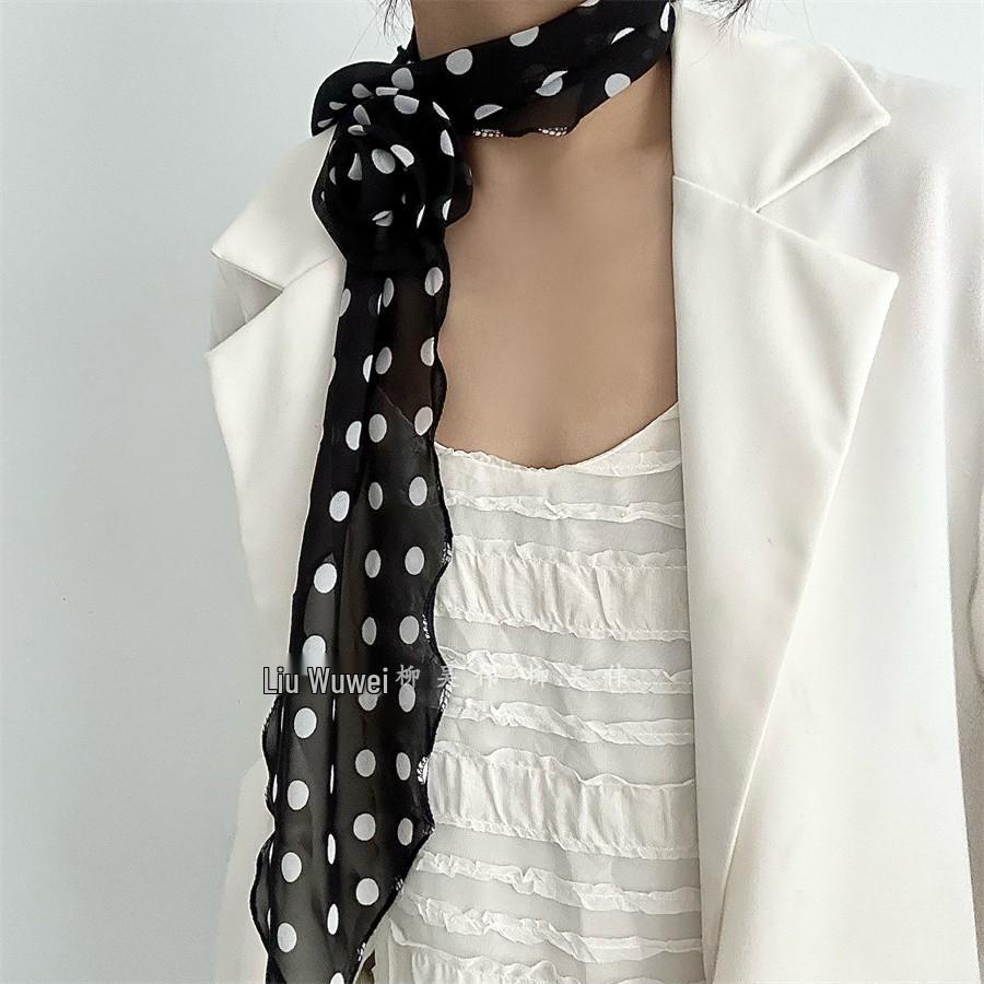 

Шелковый шарф-пояс в розовый горошек 2025: Новый дизайн согревателя шеи и модный аксессуар чёрный