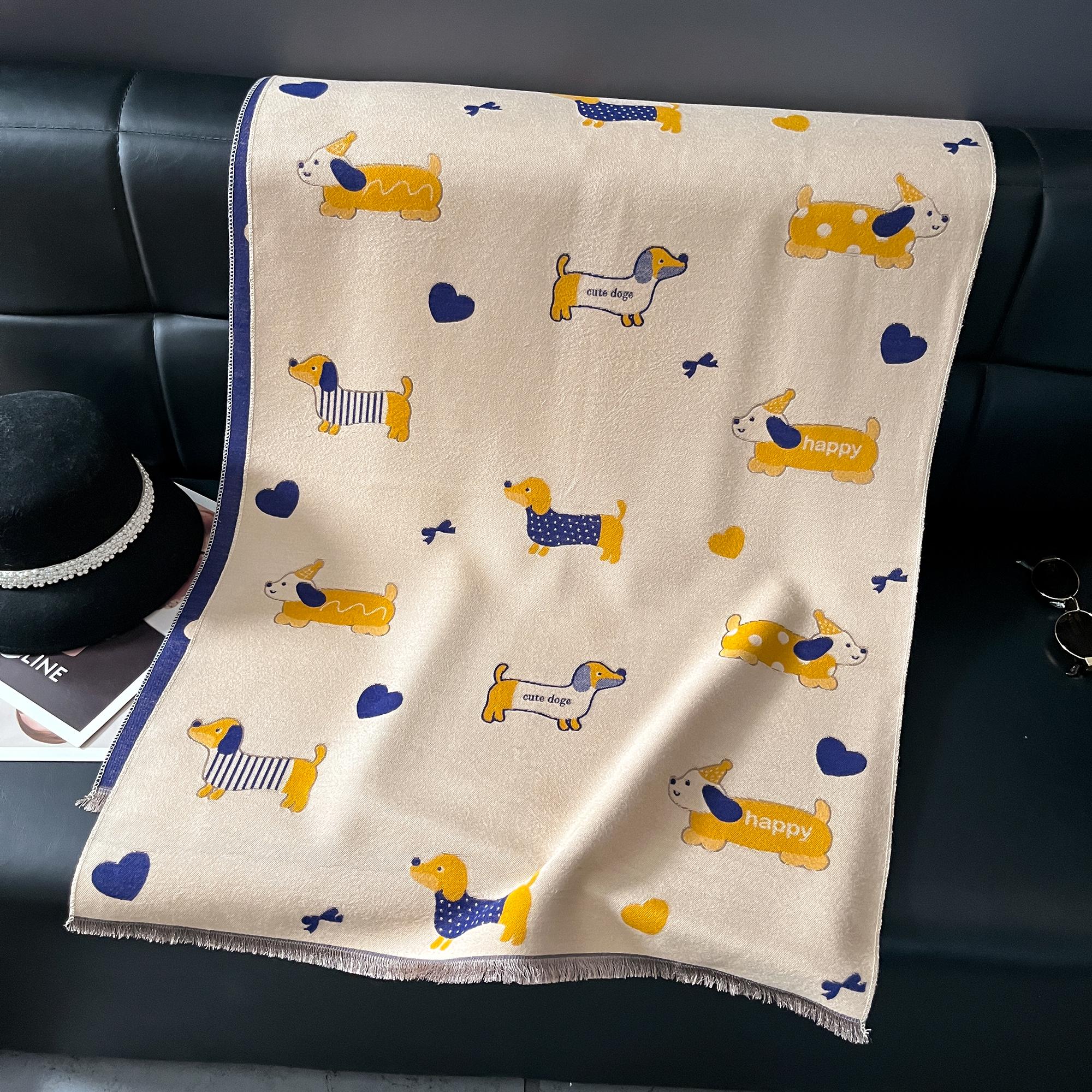 

Women S Winter Thick Faux Cashmere Shawl Scarf Cute Puppy Print Pashmina-Style Wrap Poncho Echarpe Bandana Versatile Warm