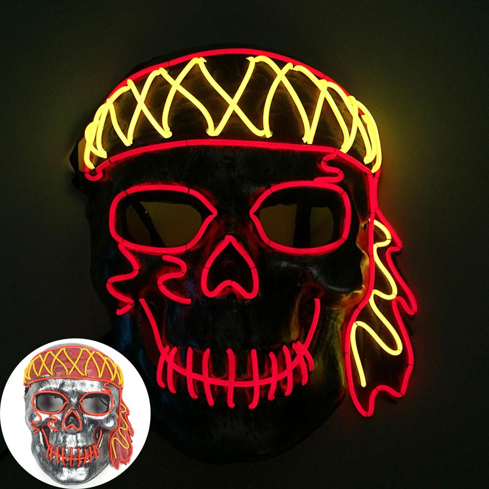 LED Light Up Pirate Mask Terror Creepy Haunted House Masquerade Killer Cosplay Captain Props Luminescent Pirate Mask For Men