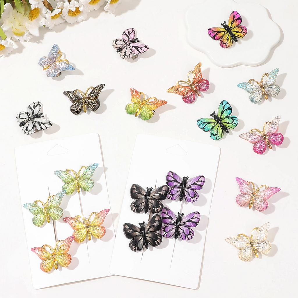 4Pcs Gradient Leopard Butterfly Hair Clips Set Cute Princess Duckbill Side Clips for Girls Fairy Hair Headwear Accessories