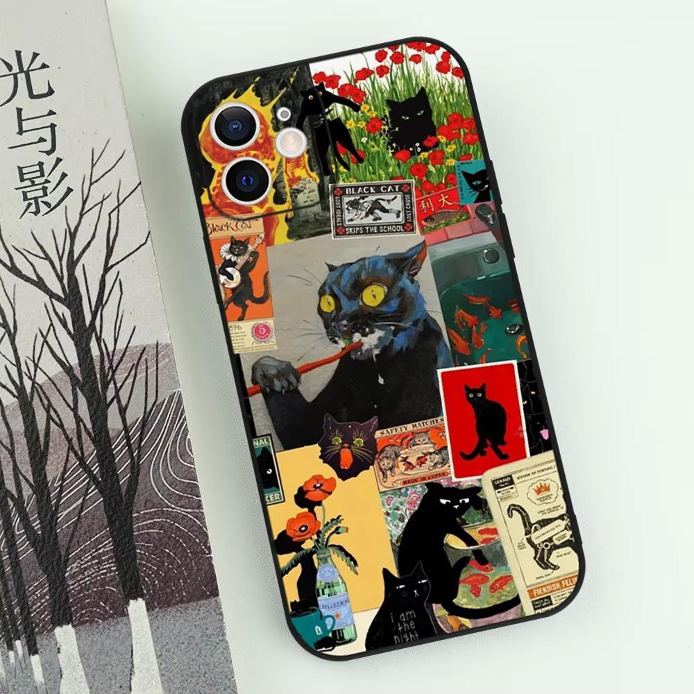 Funny Cartoon Black Cat Phone Case For iPhone 17 Air 16 E 15 14 13 12 11 Pro Max Plus Mini SE 2020 2022 Shockproof Cover Funda