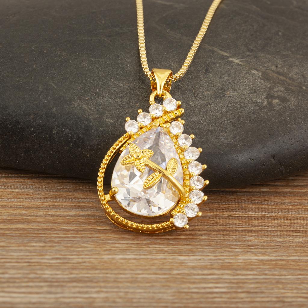 Nidin Hochwertige Wassertropfenform Glänzender Kristall Zirkon Anhänger Halskette Für Frauen Damen Zart Modeschmuck Zubehör