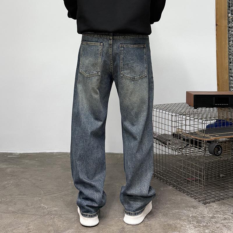 Black and white butterfly design fashion heavy tooling jeans new American retro loose nostalgic denim straight pants