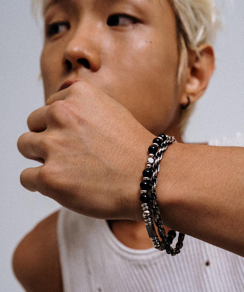 Scalettoblack Urm014 Layered Chain & Stone Bracelet