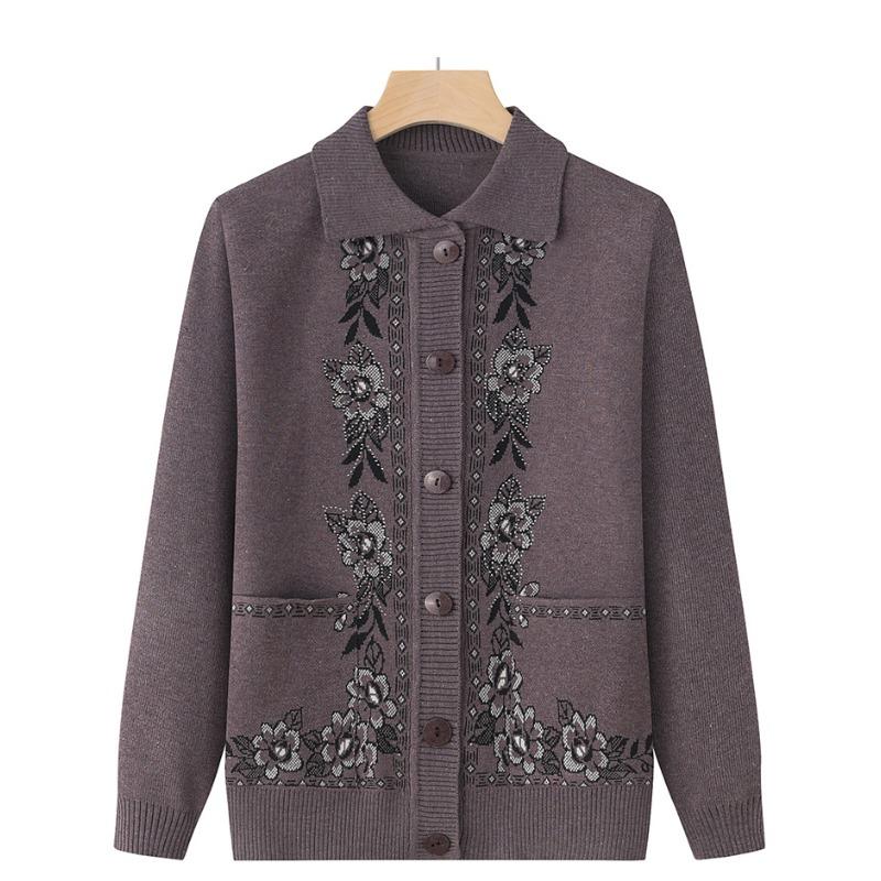 Spring Autumn Middle-Aged Elderly Women's Sweater Thin Cardigan Jackets Casual Long Sleeve Coats Female Knitted Sweater