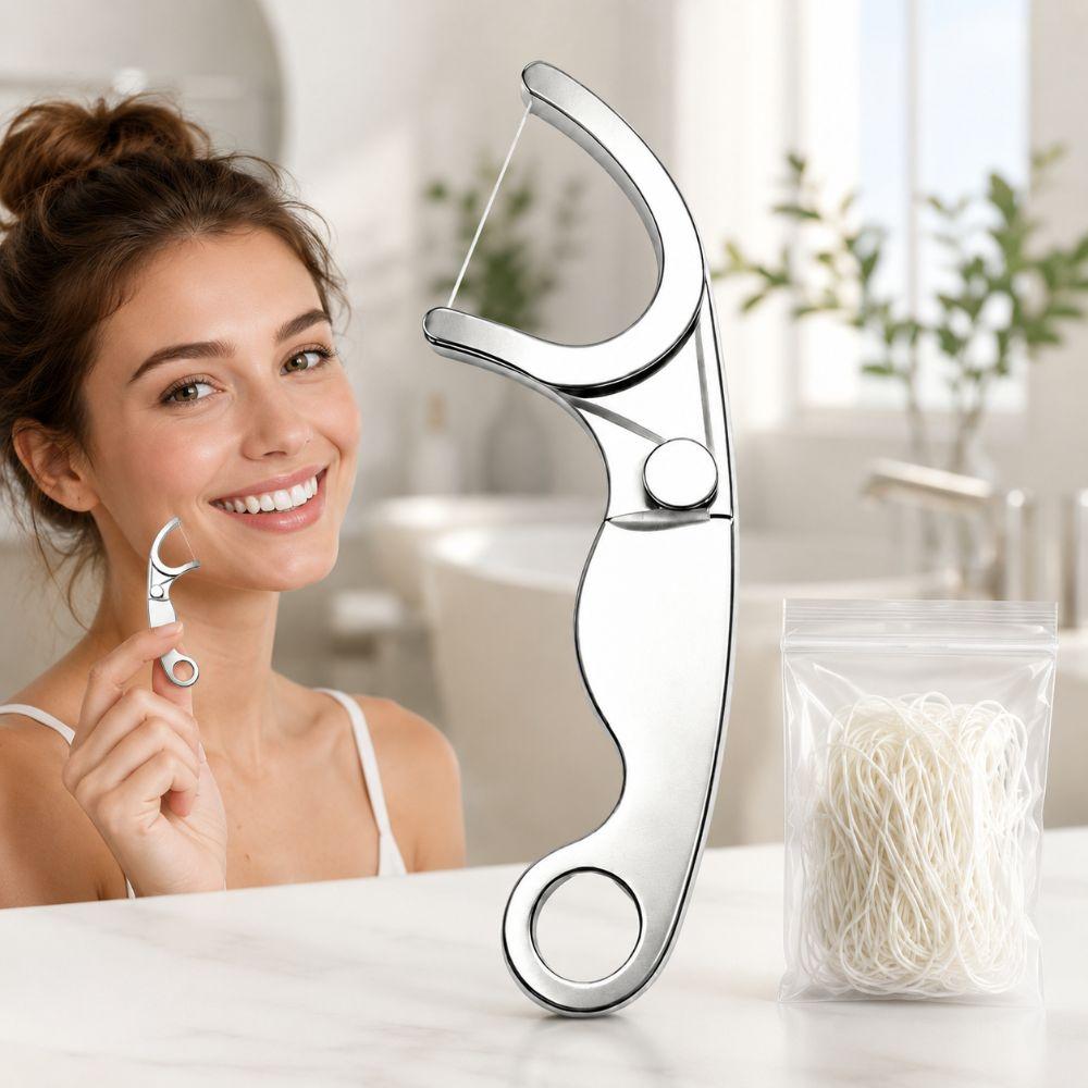 Portable Metal Dental Floss Reusable Toothpick Durable Stainless Steel Floss Pick Travel Home Use