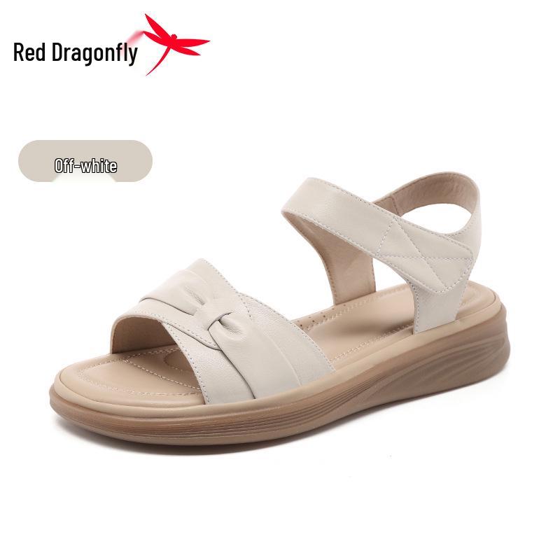 Red Dragonfly Women s Thick-Soled Genuine Leather Flat Sandals 35