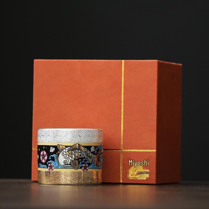 Big Fish Begonia Gilded Silver Enamel Teacup and Saucer Gift Set 80ml