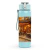 1PC Vintage Street Cafe Night View 750ml Color Plastic Sports Water Bottle Leakproof Flip Straw Lid Suitable for Sports Office Home Use