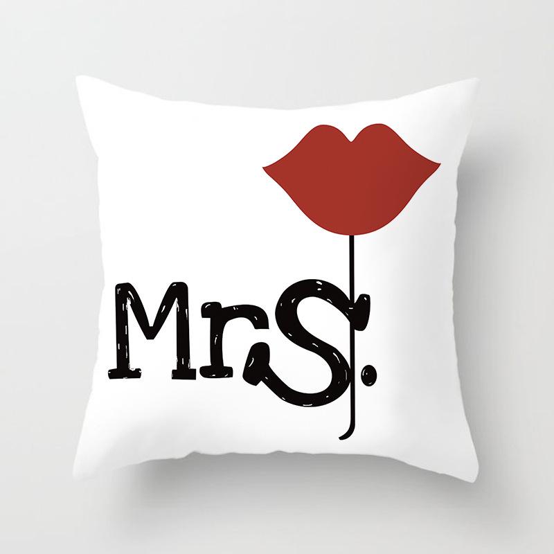 Modern Simple Style Letter Pattern Pillowcase Wedding MRSMR Couple Peach Leather Velvet Pillowcase