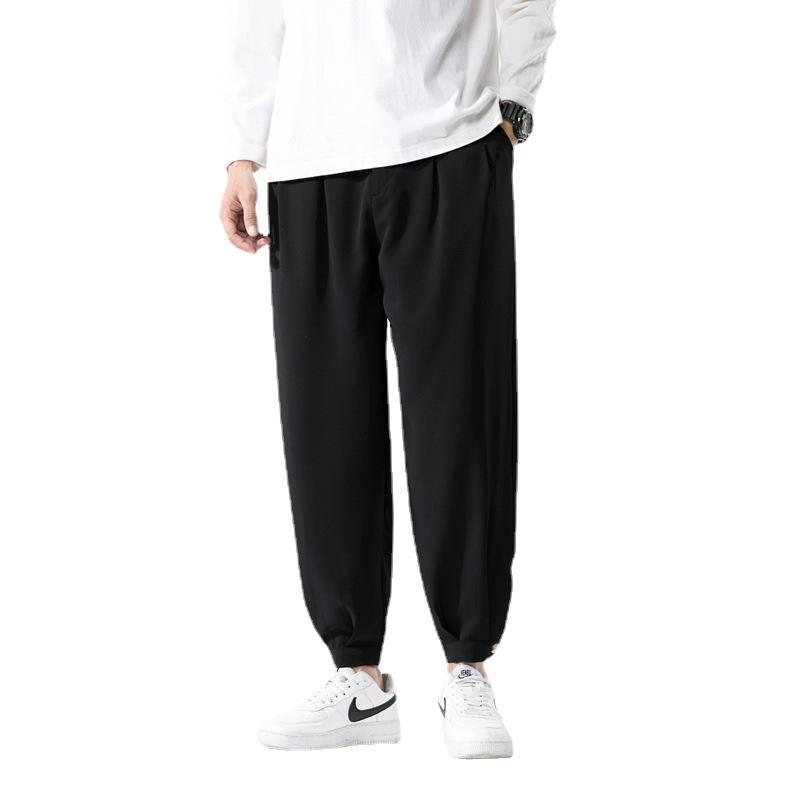 New men's casual pants solid color ice silk texture simple straight suit pants nine-point pants men