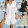 Vestido de Verano para Mujer con Escote en V y Volantes, Cubre para la Playa, Protección Solar