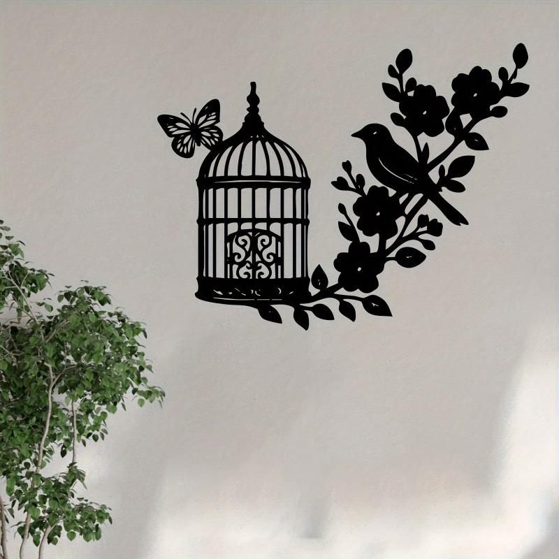 Birdcage Bird Metal Wall Art Weather Resistant Iron Sculpture Garden Yard Decor Gift