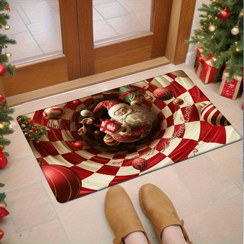 

[Home Relaxation] Festive Santa Claus 3D Christmas Door Mat - Non-Slip, Machine Washable, Soft Flannel Mat for Entryway, Kitchen 40cm x 60cm