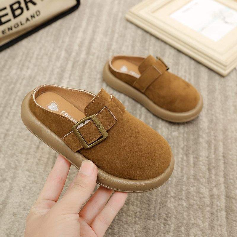 Children's Birkenstocks autumn half slippers 2025 winter new girls cotton mop velvet warm boys bread shoes