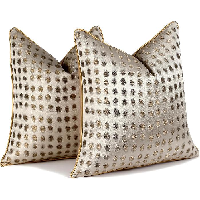 HOSTECCO Gold Abstract Throw Pillow Covers 18x18 inch Set of 2 Jacquard Dot Pillow Cases Modern Decorative Cushion Covers for Sofa Couch Bed