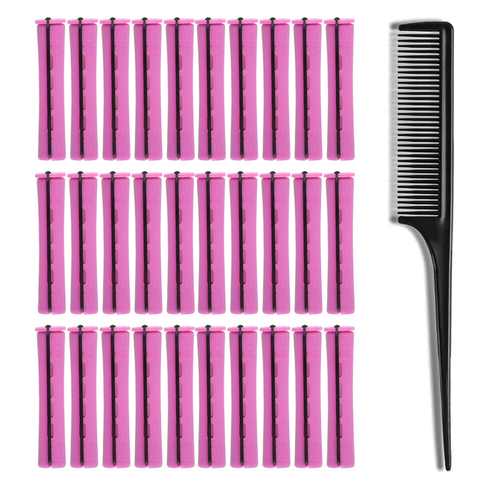 

30pk 1.9cm Perm Rollers - Complete Curling Set w/ Elastic Bands & Comb розовый