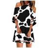 Fashion Womens Loose Summer Print Hanging Neck Strapless Short-sleeved Dress