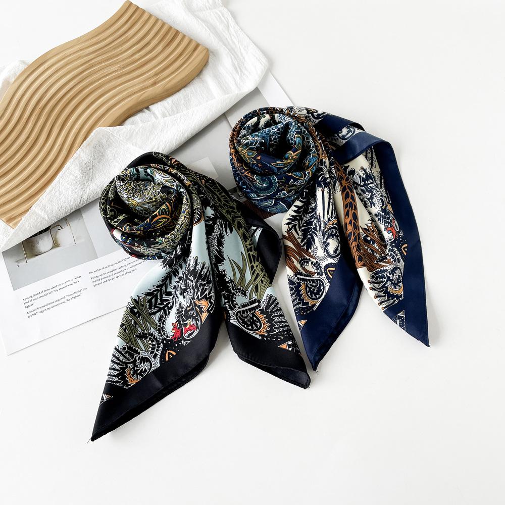 New Style Silk Scarf Dark Floral Design High-end Shawl Scarf Light Imitation Silk Square Scarf Scarf