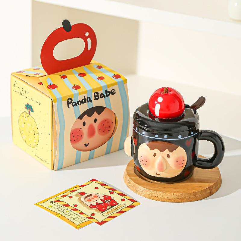 Creative Funny Ceramic Cup Mug with Lid Spoon for Home Use Strange Water Cup for Girls Office Breakfast Cup