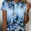 Summer Fashion Women's Blue Gradient Floral Print Round Neck T-shirt