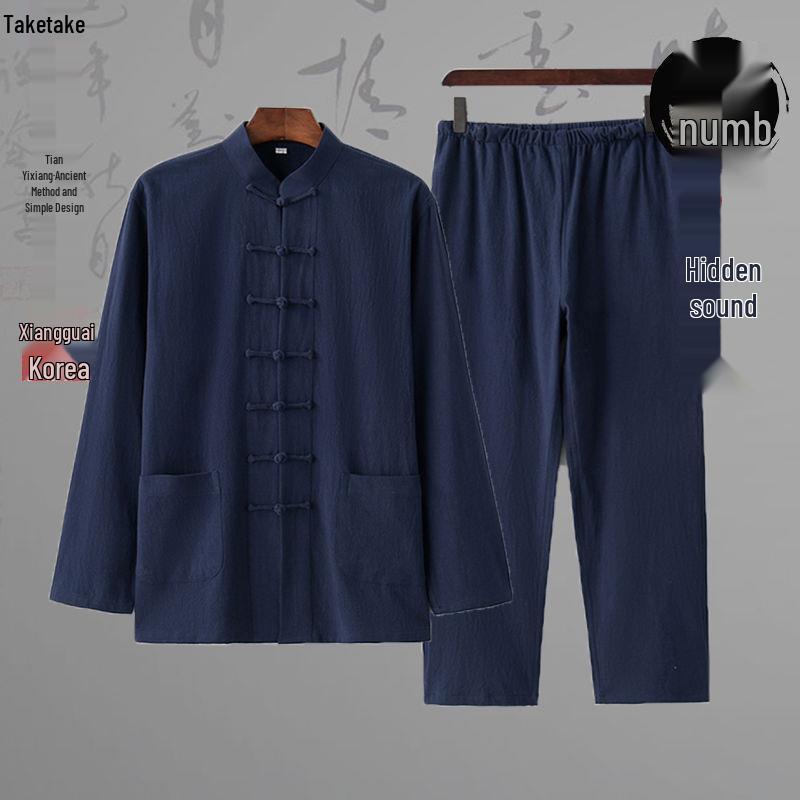 Men's Traditional Chinese Style Cotton-Linen Tang Suit, Retro Hanfu Zhongshan Suit & Tai Chi Attire