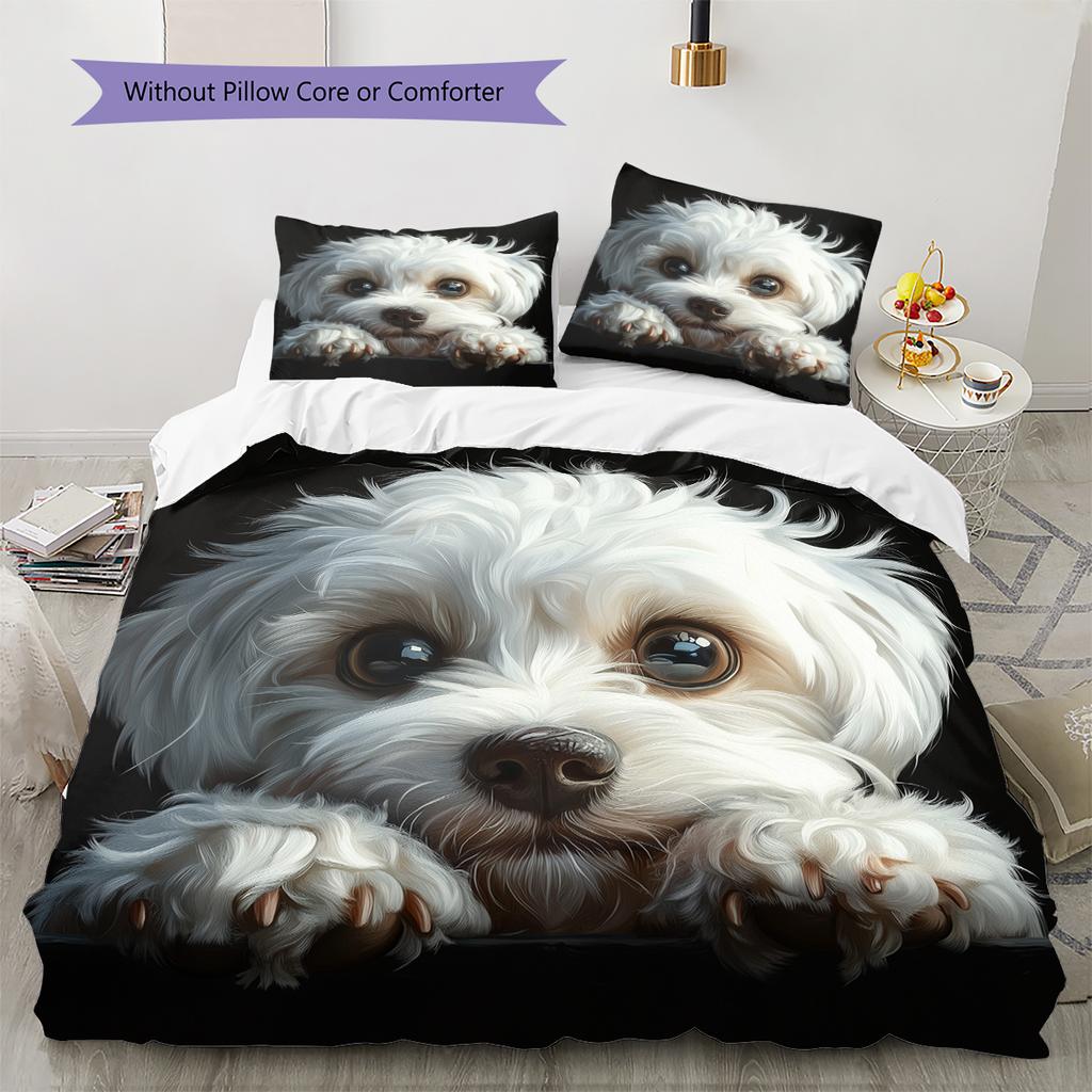 Black Maltese Pattern Bedding Home Decoration Birthday Gift (1 * duvet cover + 2 * pillowcase, without core)