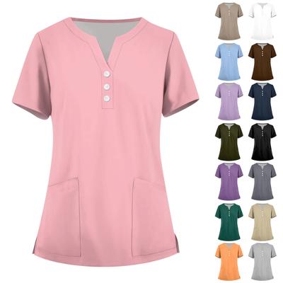 Women's Fashion V-neck Short Sleeve Workwear With Pockets Printed Tops Summer Tops For Women