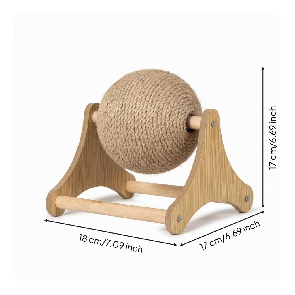 Cat Scratching Ball Rotating Toy with Wooden Frame ClawFriendly Sisal Rope for