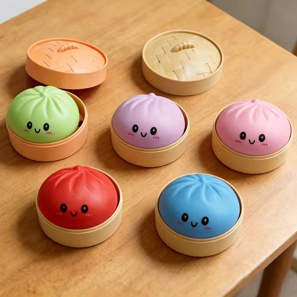 Popular Colorful Dumpling Squishes Stress Balls Fidget Sensory Toys Simulation Food Squishies Bun With Steamer Dough Ball Gifts