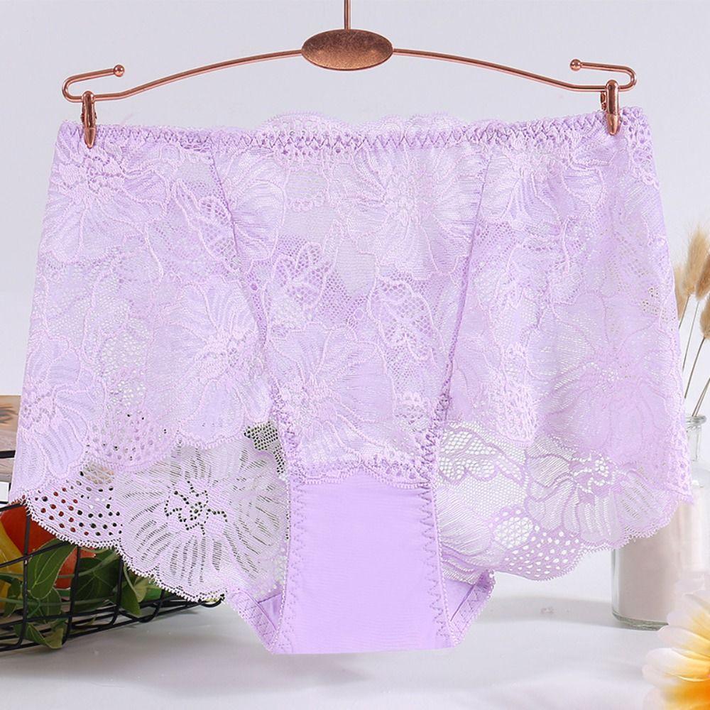 4PCS Mesh Transparent Lace Flower Panties Low Waist Women Underwear Seamless Lace Briefs  Female