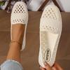 Ausgehöhlte flache Sandalen für Damen, einfarbige Schlupfschuhe aus PVC mit runder Zehenpartie, lässige Strandsandalen für den Sommer