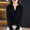Women's Loose Polo Sweater: 100% Wool Knitwear with Soft Feel, Ideal for Autumn/Winter As Base Layer, Pure Wool Collar.