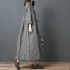 Autumn Literary Loose Large Size Plaid Mid-length Skirt Fat Mm Disc Buckle Long-sleeved Cotton and Linen Dress