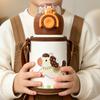 Cartoon leather cup cover bouncing 111 stainless steel thermos cup kindergarten baby drinking cup double cover straw cup