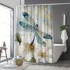 Elegant Floral Dragonfly Shower Curtain Blue White Animal Print Polyester With Hooks Modern Bathroom Decor All-Season Use