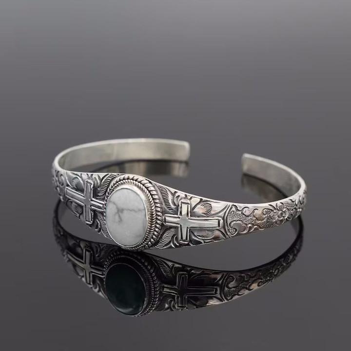 Bohemian Turquoise Floral Open Bangle Bracelet for Women