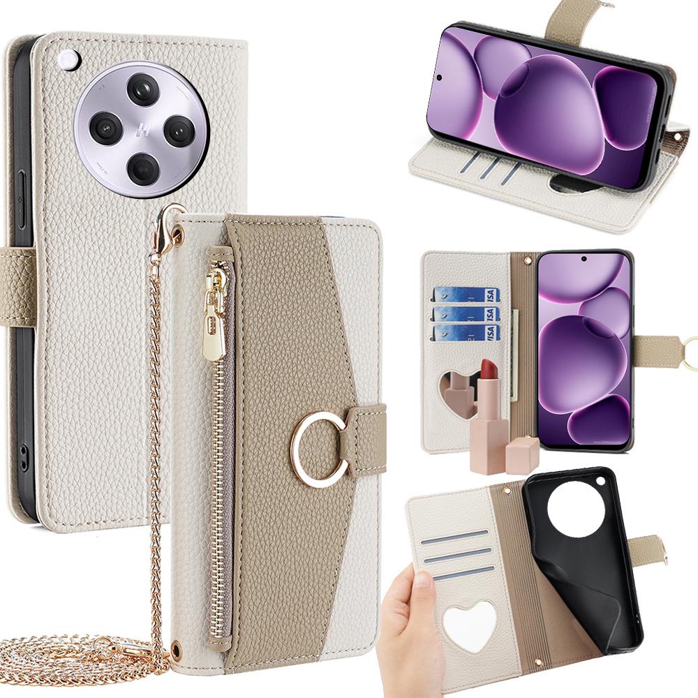 For Oppo Find X8s+ 5G Case Mirror Wallet Leather Phone Cover with Chain Shoulder Strap
