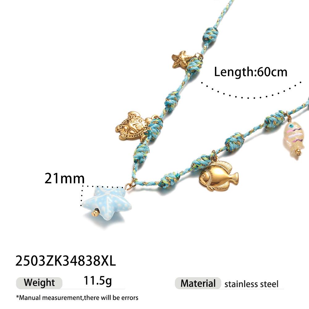 Hypoallergenic Braided String Bracelet Waterproof Gold Starfish Conch ShellPendant Adjustable Hand Woven Friendship Jewelry Gift