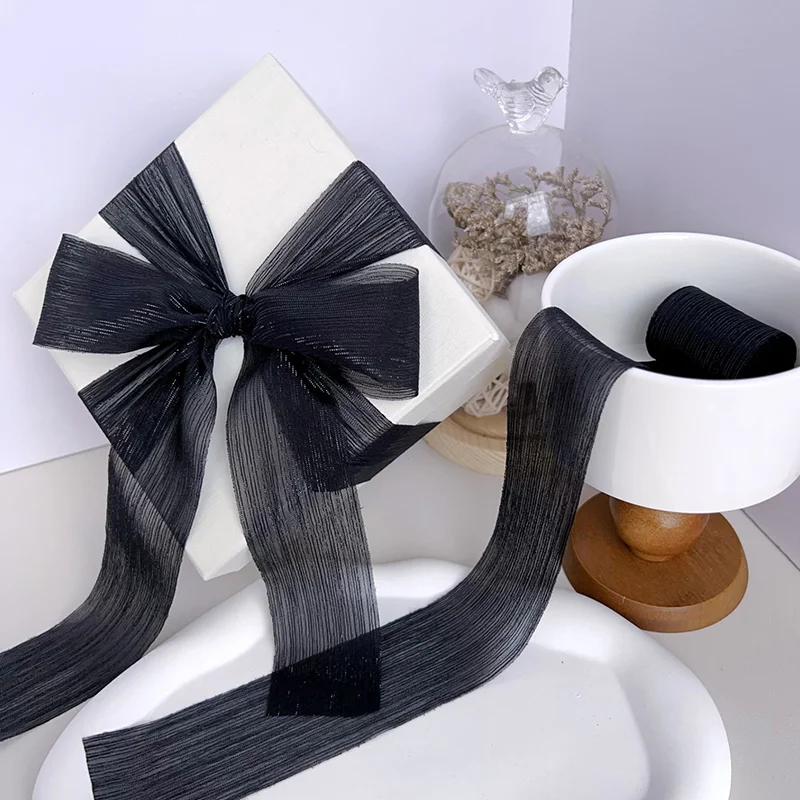 Silver Sparkling Yarn Ribbon Chiffon Wedding Wrinkle Mesh Accessories Bright Silk Wrinkle Gift Box Flower Bundle Packaging
