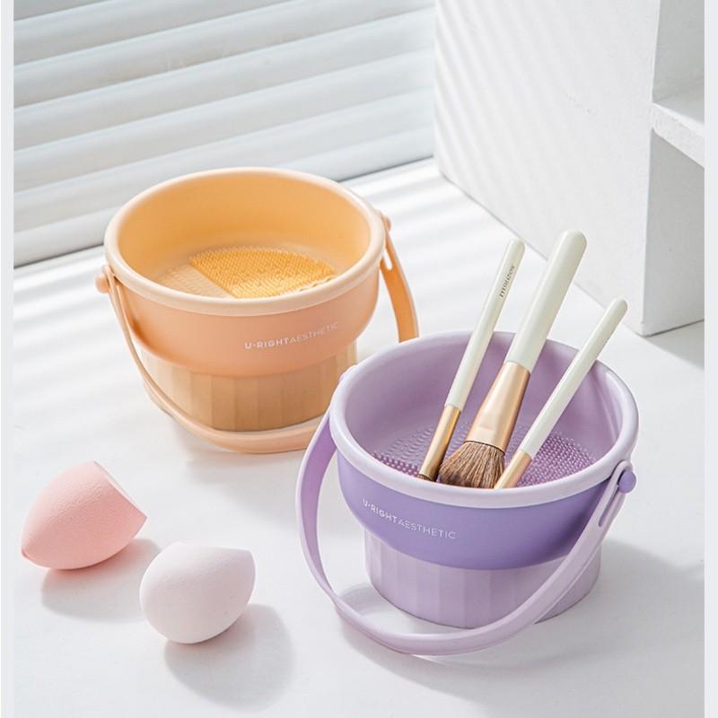 3 In 1 Makeup Brush Silicone Cleaning Bowl Cleaning Makeup Brush Beauty Egg Makeup Tool Scrubbing Board Hanging On The Drying Box