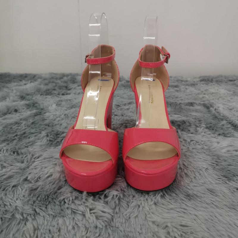 Ženy Sandály Léto Sexy Peep Přezka Pásek Sandál Čtvercový Tlusté Vysoké podpatky Flock Platforma Černá Party Červená Svatební boty